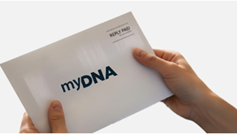 An envelope with the myDNA logo on it.