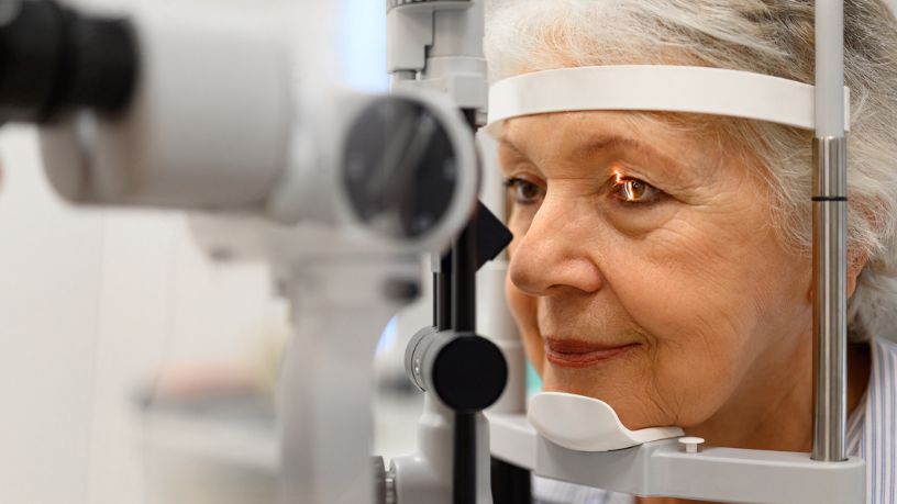 A woman at the optometrist getting an eye check.
