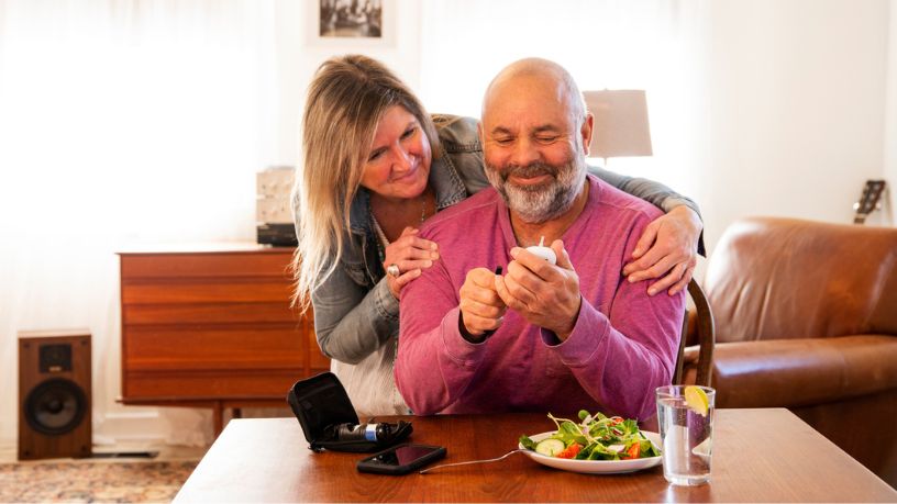 Wife supporting husband with diabetes journey